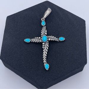 American West Carolyn Pollack Sterling Silver Turquoise Large Cross Pendant